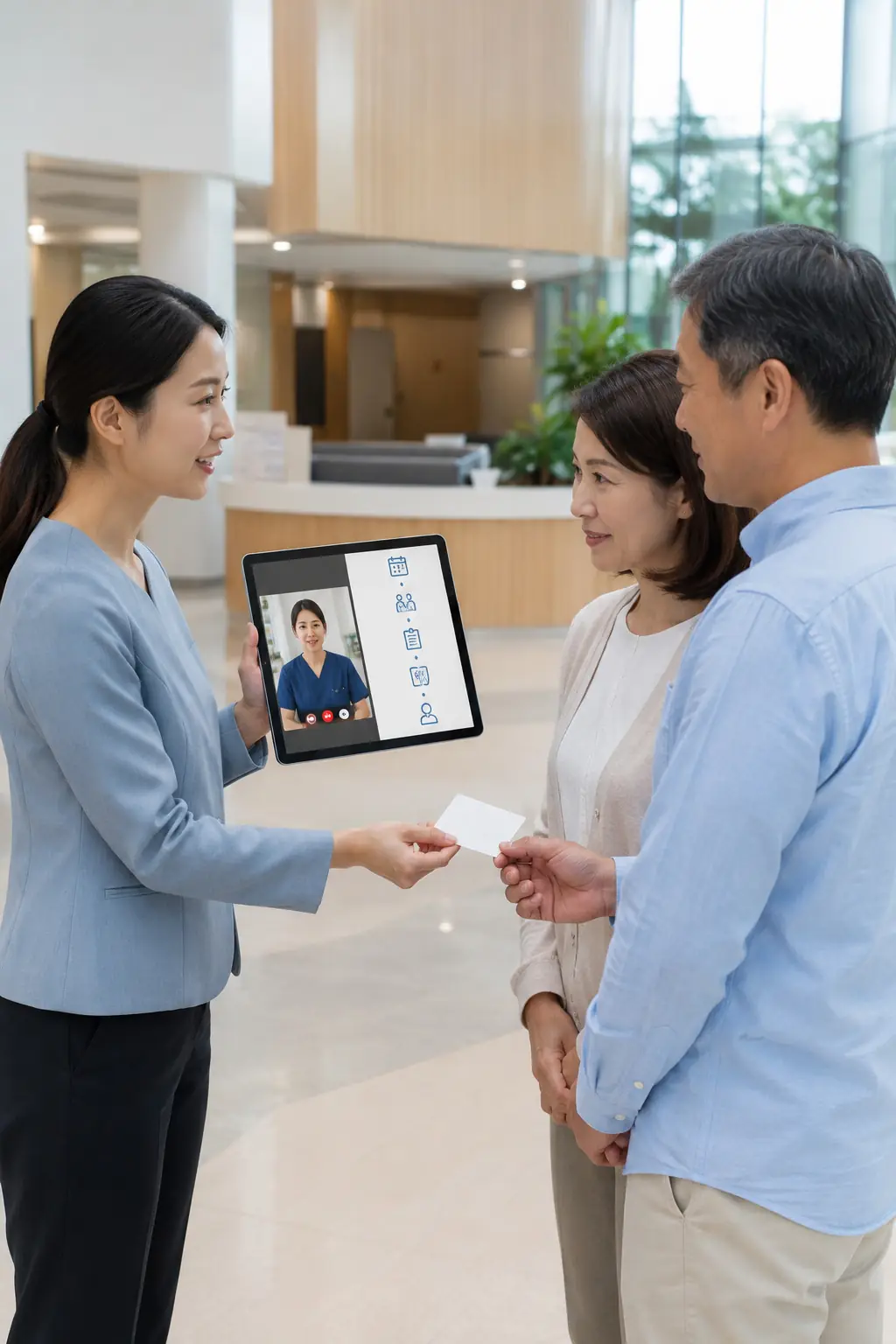 Care team collaborating around a central AI hub